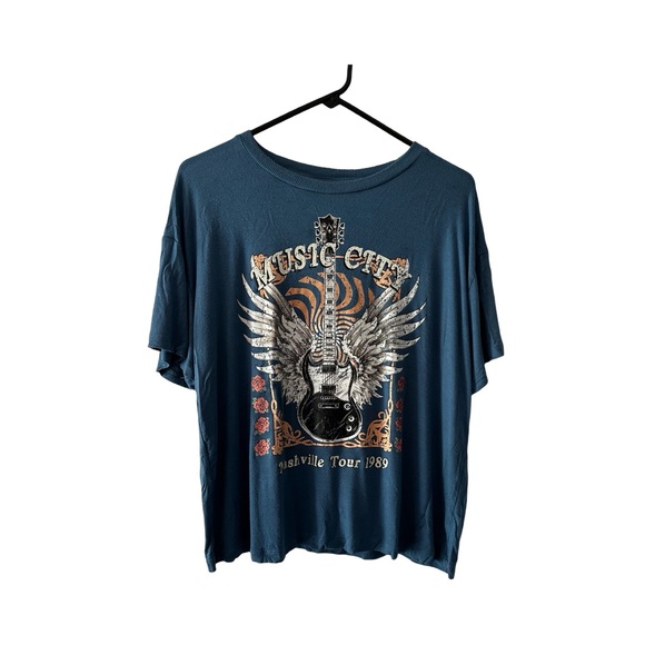 Tru Craft Blue Relaxed drop shoulder sleeves graphic t-shirt - Picture 1 of 4